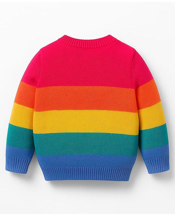 Babyhug Knit Full Sleeves Front Open Sweater Set with Stripes - Multicolor