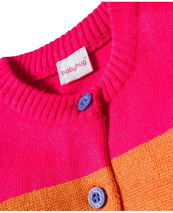 Babyhug Knit Full Sleeves Front Open Sweater Set with Stripes - Multicolor