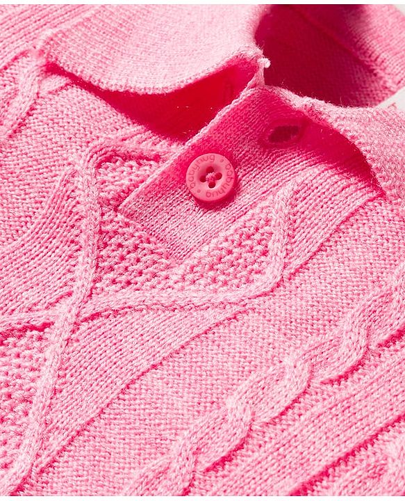 Babyhug Knit Full Sleeves Collar Neck Sweater Set With Cable Knit Design - Pink
