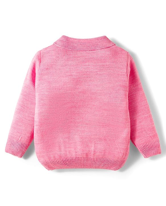 Babyhug Knit Full Sleeves Collar Neck Sweater Set With Cable Knit Design - Pink