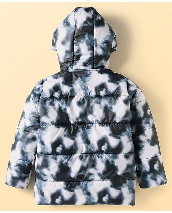 Pine Kids Woven Full Sleeves Tie & Dye Printed  Hooded Padded Jacket  - Navy Blue