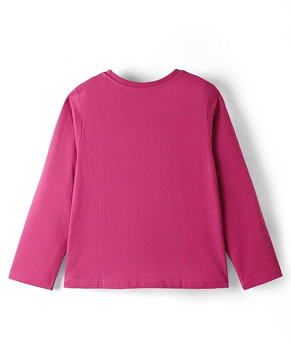 Pine Kids Disney Single Jersey Knit Full Sleeve Night Suit with Elsa Graphics - Dark Pink