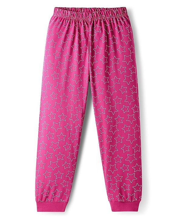 Pine Kids Disney Single Jersey Knit Full Sleeve Night Suit with Elsa Graphics - Dark Pink