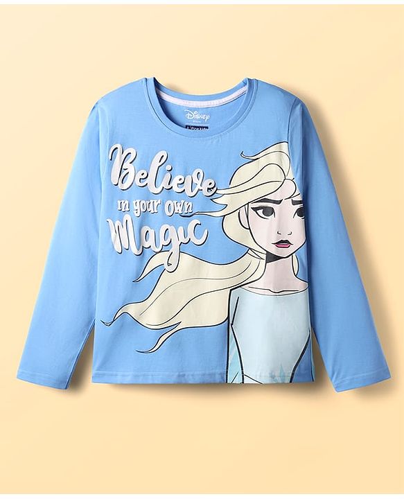 Pine Kids Disney Single Jersey Knit Full Sleeves Night Suit with Elsa Graphics - Light Blue