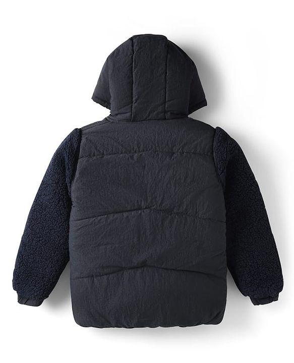 Pine Kids Woven Full Sleeves Solid Colour Hooded Padded Jacket - Navy Blue