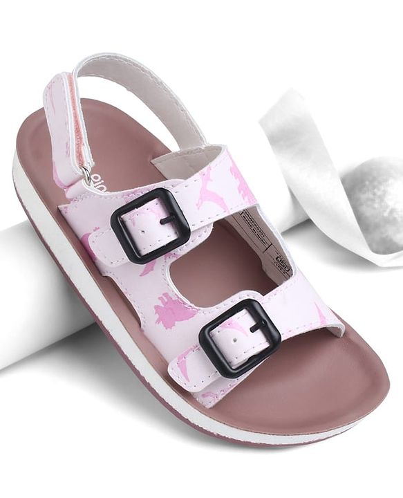 Pine Kids Sandals with Velcro Closure & Animal Print - Pink