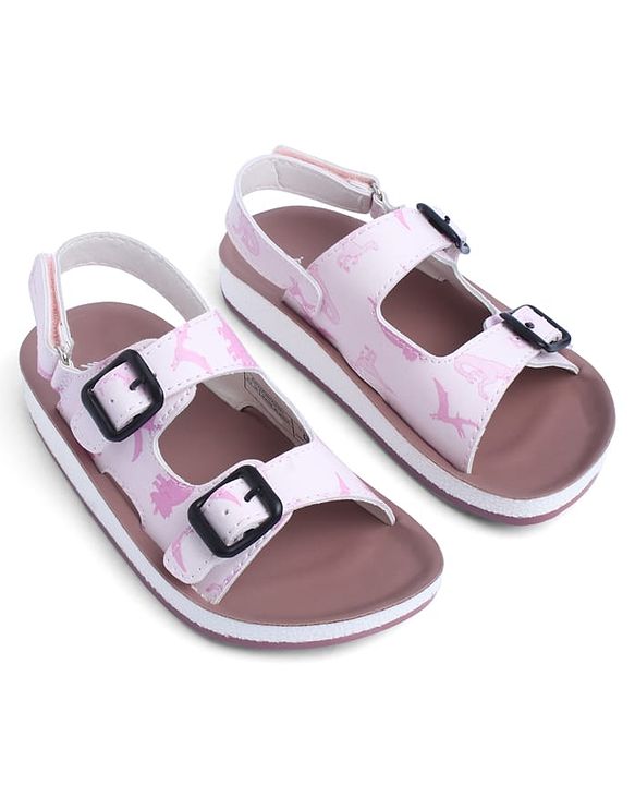 Pine Kids Sandals with Velcro Closure & Animal Print - Pink