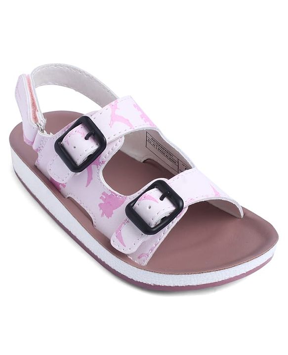 Pine Kids Sandals with Velcro Closure & Animal Print - Pink