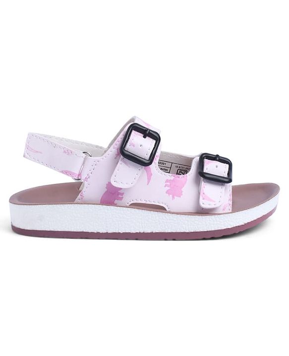 Pine Kids Sandals with Velcro Closure & Animal Print - Pink