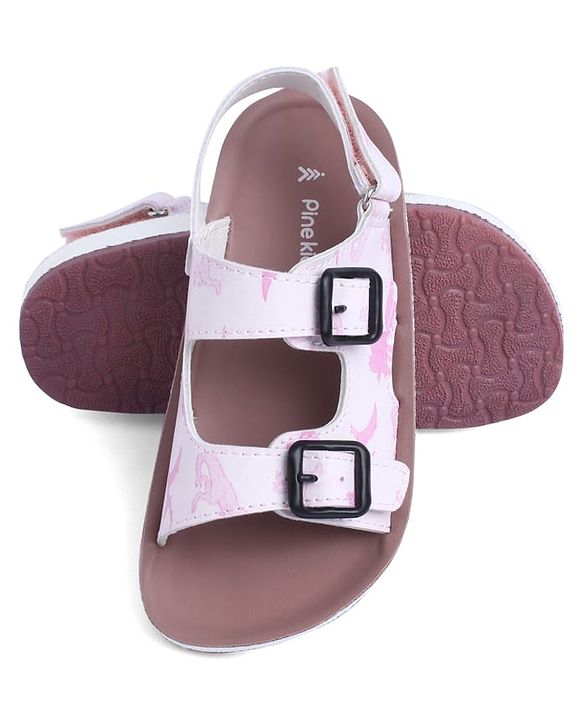 Pine Kids Sandals with Velcro Closure & Animal Print - Pink