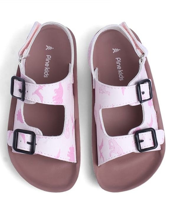 Pine Kids Sandals with Velcro Closure & Animal Print - Pink