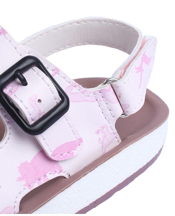 Pine Kids Sandals with Velcro Closure & Animal Print - Pink