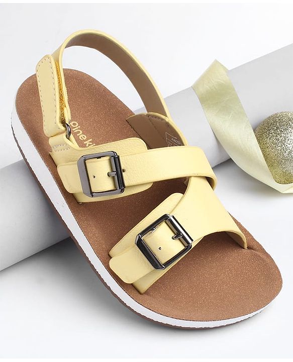 Pine Kids Solid Sandals with Velcro Closure - Yellow