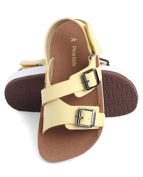 Pine Kids Solid Sandals with Velcro Closure - Yellow