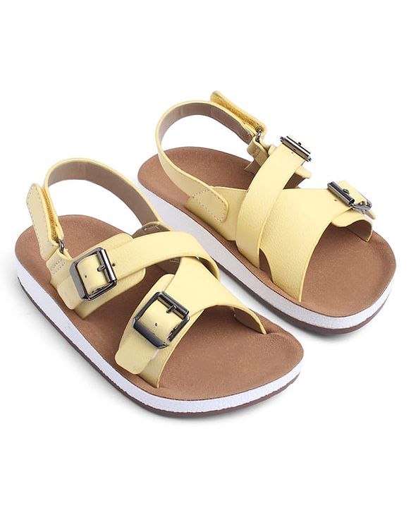 Pine Kids Solid Sandals with Velcro Closure - Yellow