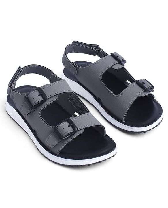 Pine Kids Solid Sandals with Velcro Closure - Charcoal Grey