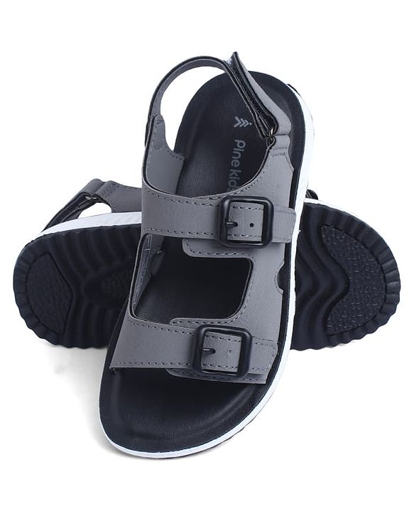 Pine Kids Solid Sandals with Velcro Closure - Charcoal Grey