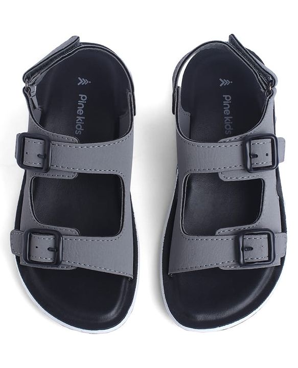 Pine Kids Solid Sandals with Velcro Closure - Charcoal Grey