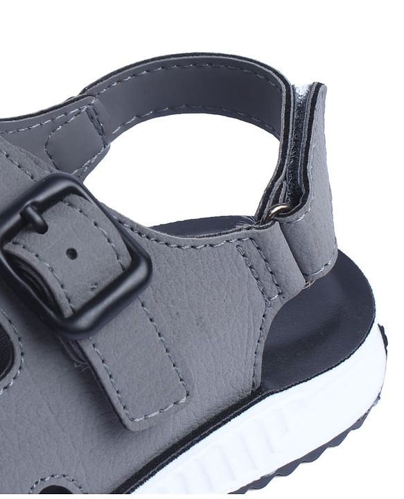 Pine Kids Solid Sandals with Velcro Closure - Charcoal Grey