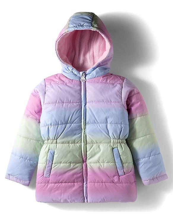 Pine Kids Woven Full Sleeves Hooded Puffer Winter Jacket with Tie & Dye - Pink