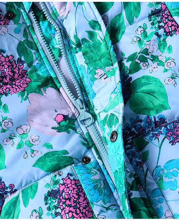 Pine Kids Woven Full Sleeves Hooded Padded Jacket With Floral Print - Multicolour