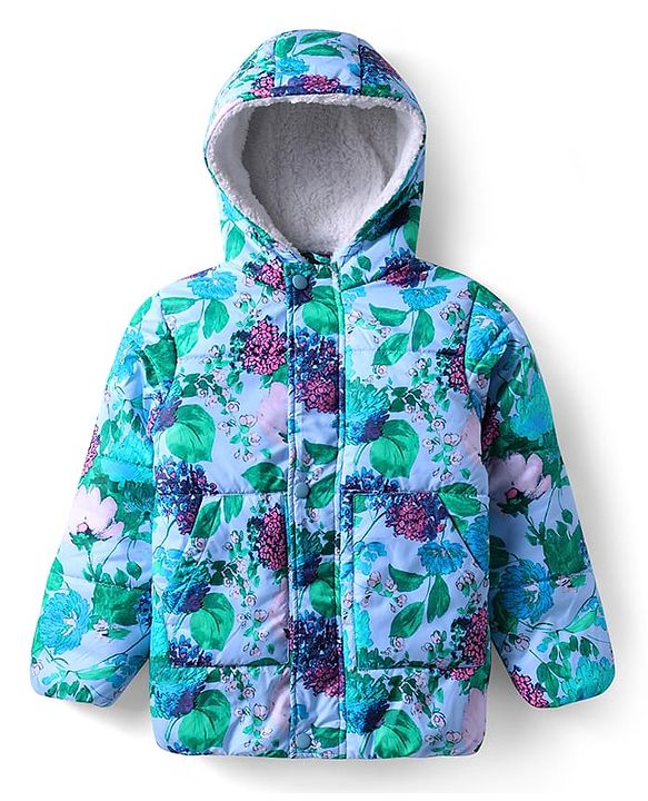 Pine Kids Woven Full Sleeves Hooded Padded Jacket With Floral Print - Multicolour