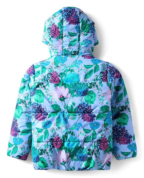 Pine Kids Woven Full Sleeves Hooded Padded Jacket With Floral Print - Multicolour