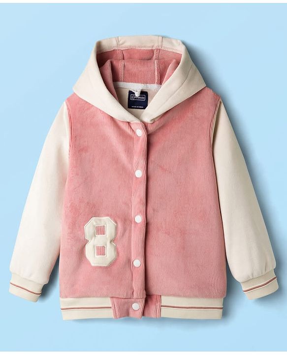 Pine Kids Woven Full Sleeves Hooded Sweatjacket With Number Embroidery - Pink