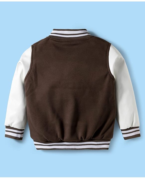 Pine Kids Woven Full Sleeves Bomber Jacket With Adventure Patch - Brown