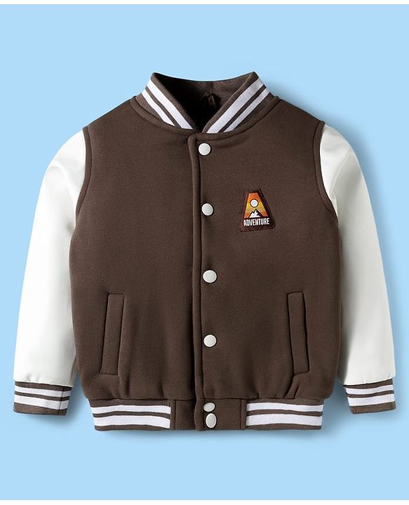 Pine Kids Woven Full Sleeves Bomber Jacket With Adventure Patch - Brown