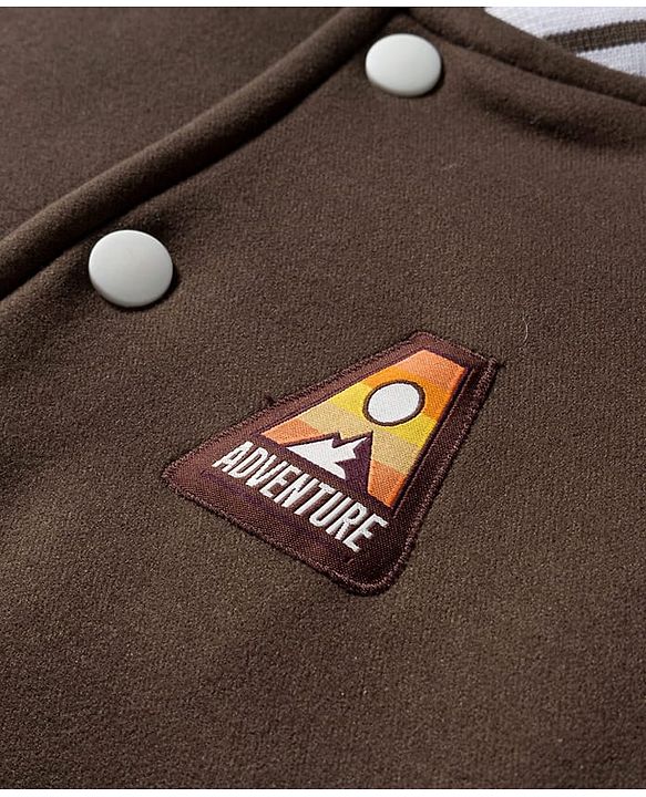 Pine Kids Woven Full Sleeves Bomber Jacket With Adventure Patch - Brown