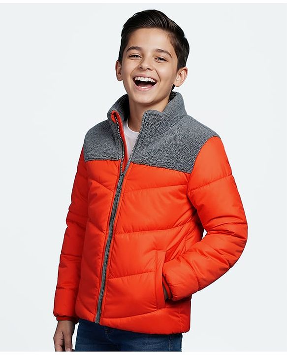 Pine Kids Woven Full Sleeves Solid Color Padded Jacket - Orange