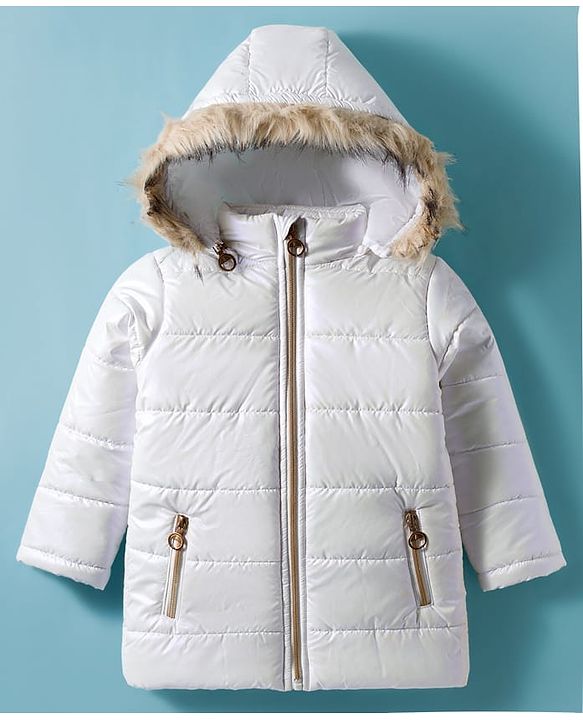 Pine Kids Woven Full Sleeves Solid Hooded Padded Jacket - White