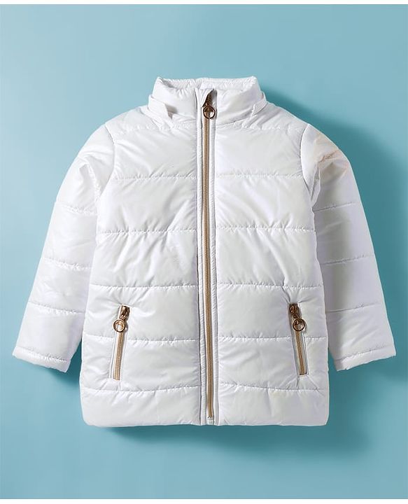 Pine Kids Woven Full Sleeves Solid Hooded Padded Jacket - White