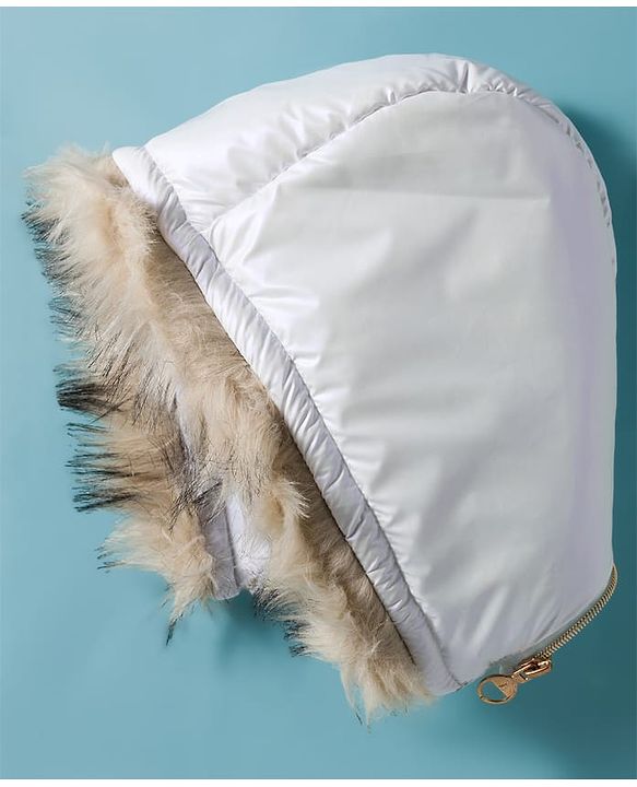 Pine Kids Woven Full Sleeves Solid Hooded Padded Jacket - White