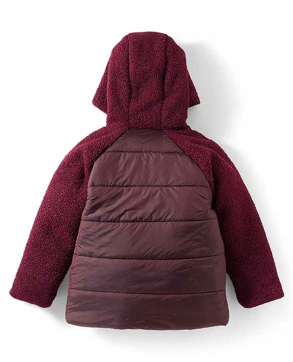 Pine Kids Woven Full Raglan Sleeves Solid Color Hooded Padded Jacket - Maroon