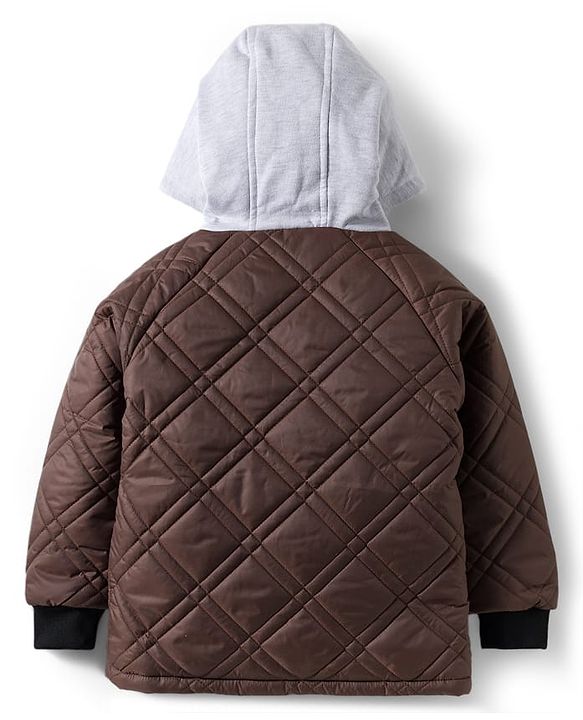 Pine Kids Woven Full Sleeves Solid Hooded Quilted Jacket - Brown