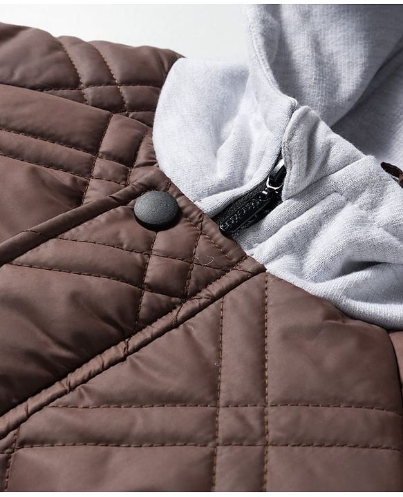 Pine Kids Woven Full Sleeves Solid Hooded Quilted Jacket - Brown