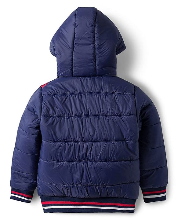 Pine Kids Woven Full Sleeves Striped Hooded Padded Jacket - Navy Blue