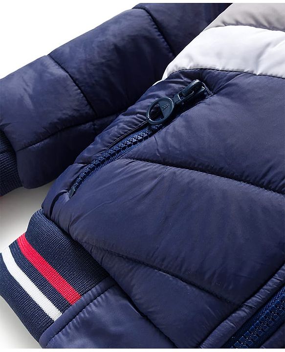 Pine Kids Woven Full Sleeves Striped Hooded Padded Jacket - Navy Blue