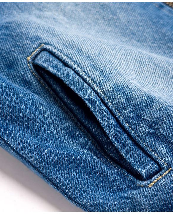 Pine Kids Cotton Woven Full Sleeves Washed Denim Bomber Jacket With Tape & Ribbed Detailing - Blue