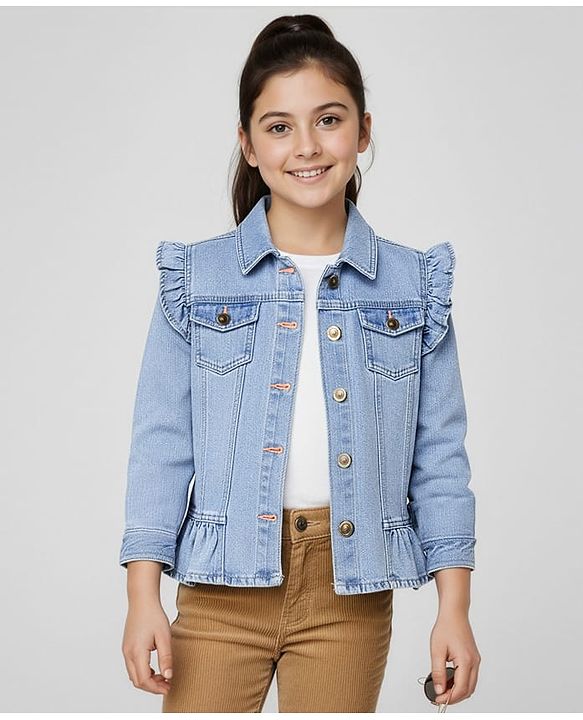 Pine Kids Cotton Woven Full Sleeves Solid Denim Jacket - Light Blue