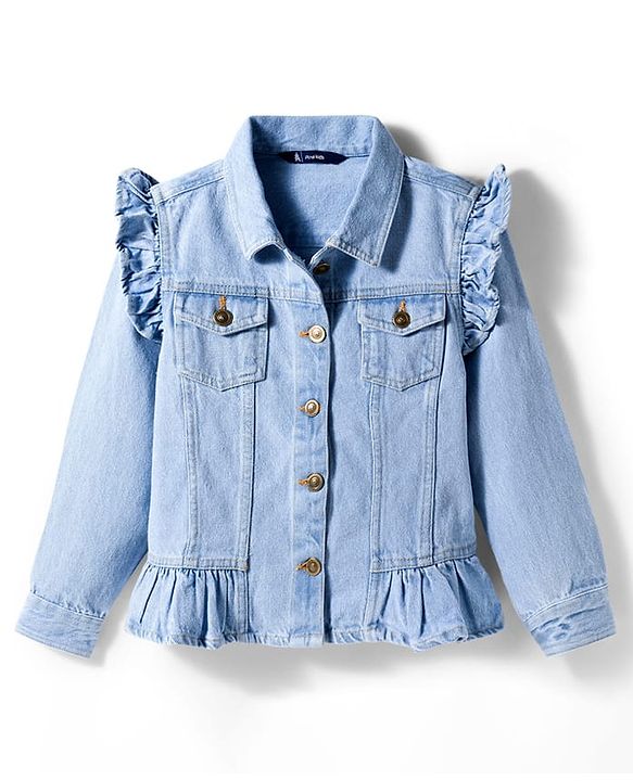 Pine Kids Cotton Woven Full Sleeves Solid Denim Jacket - Light Blue