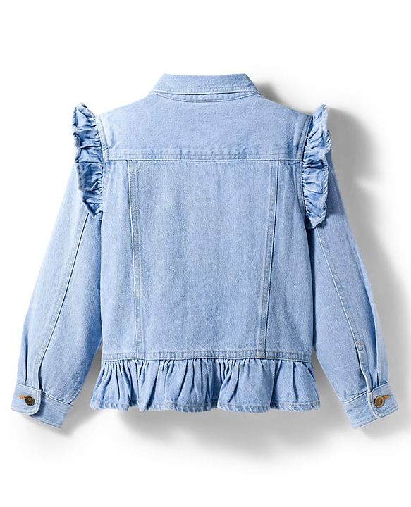 Pine Kids Cotton Woven Full Sleeves Solid Denim Jacket - Light Blue