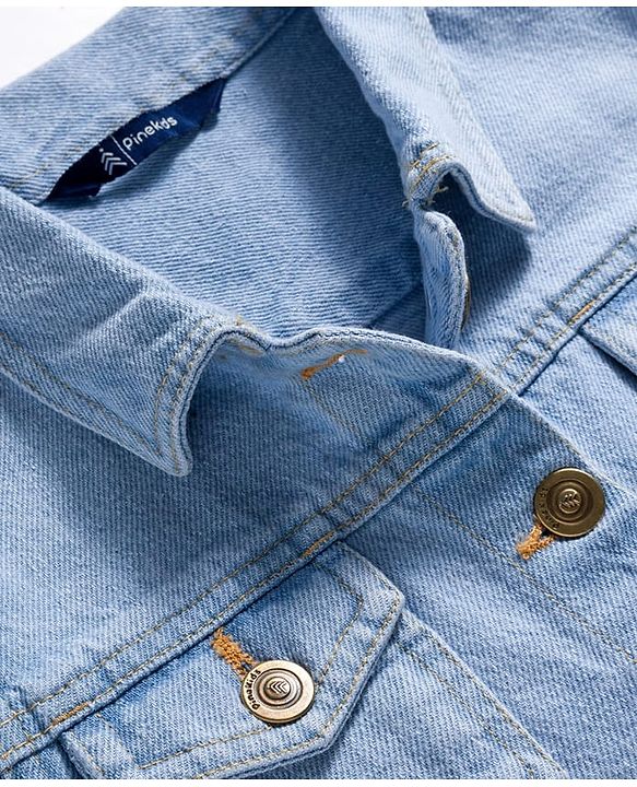 Pine Kids Cotton Woven Full Sleeves Solid Denim Jacket - Light Blue