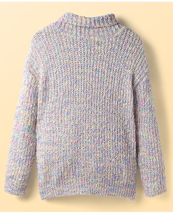 Pine Kids Knit Full Sleeves Pullover Sweater With Cable Knit Design & Turtle Neck - Multi Colour