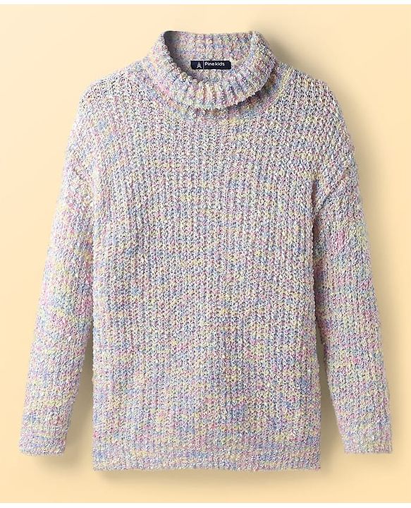Pine Kids Knit Full Sleeves Pullover Sweater With Cable Knit Design & Turtle Neck - Multi Colour