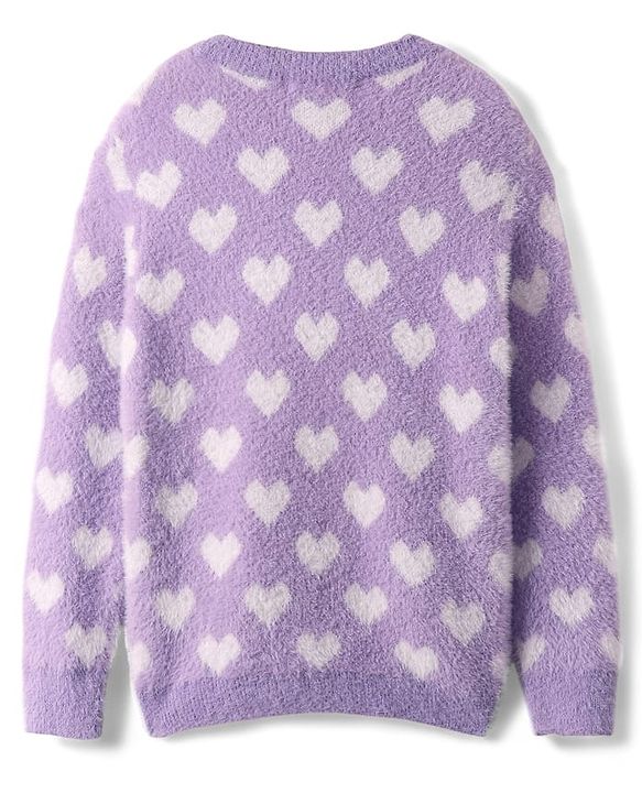 Pine Kids Knitted Full Sleeves Pullover Sweater With Heart Design - Purple