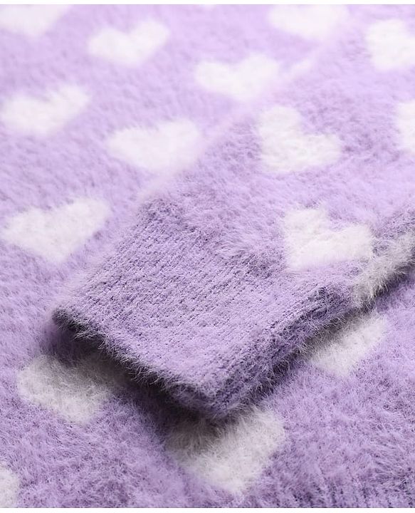 Pine Kids Knitted Full Sleeves Pullover Sweater With Heart Design - Purple
