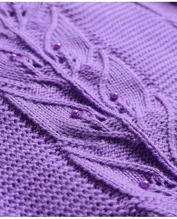 Pine Kids Knit Full Sleeves Pullover Sweater with Floral Design - Purple